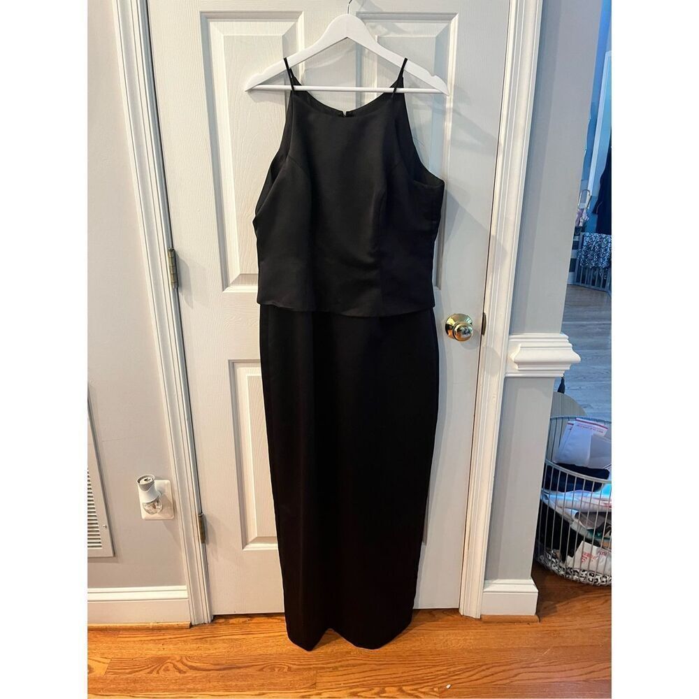 Michelangelo Black Satin Sleeveless Layered Formal Gown Dress sz 12 EUC